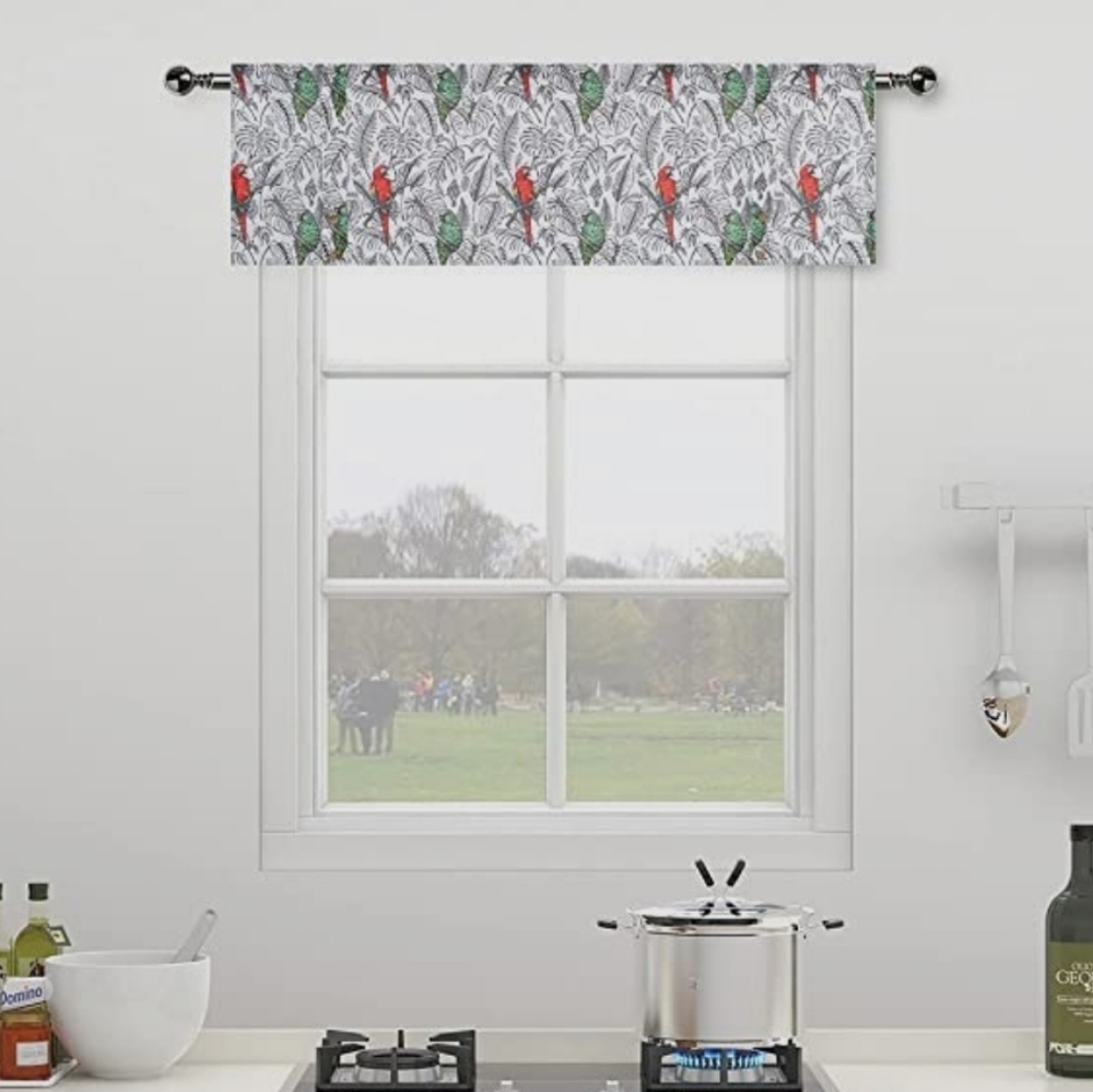 Parrot Print Pocket Top Adjustable Straight Curtain Valance 56 x 18 Inches